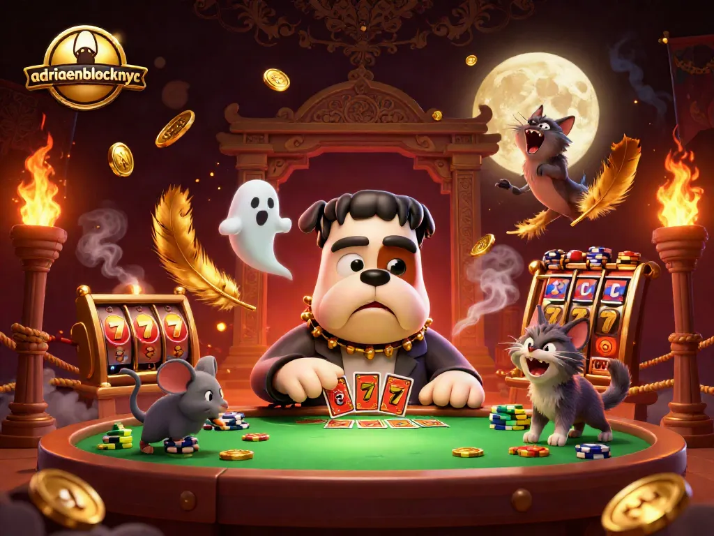Engage in thrilling games at adriaenblocknyc with a vibrant, dynamic illustration of gaming elements.